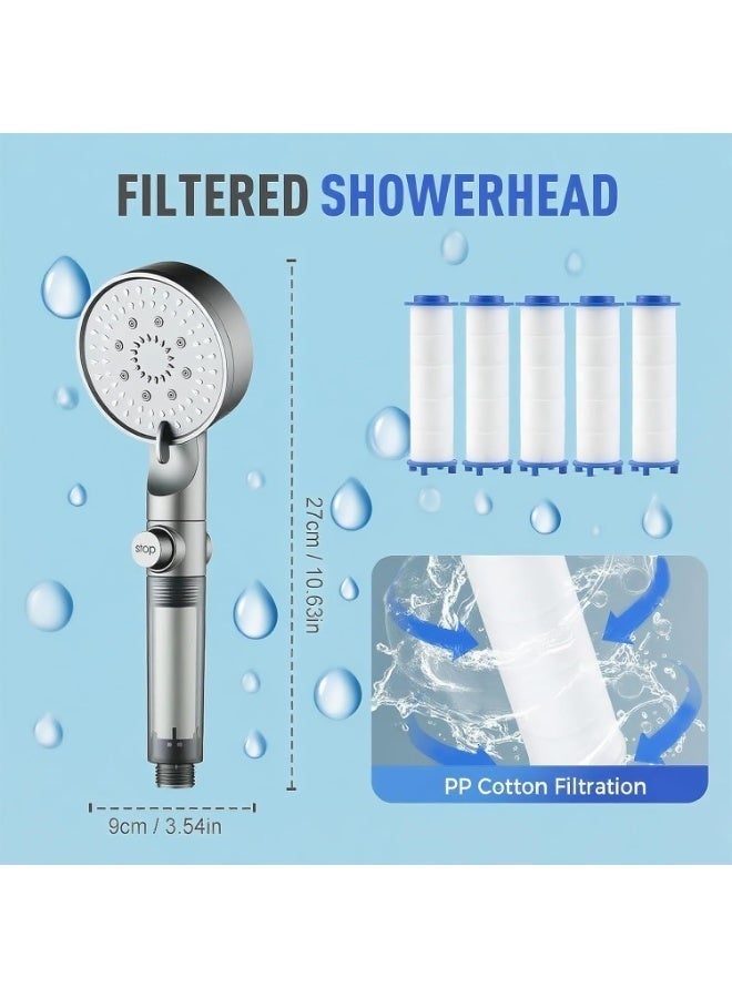 Arabest High Pressure 5-Mode Filtered Shower Head, Built-in Power Wash for Hard Water, Handheld Filter Shower Head and 15 Filters, Compatible with All Standard Shower Hoses - Image 2