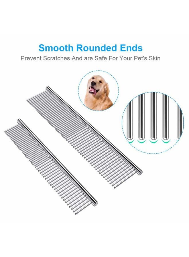 Cafhelp 2 Pack Dog Combs with Rounded Ends Stainless Steel Teeth, Cat Comb for Removing Tangles and Knots, Professional Grooming Tool for Long and Short Haired Dog, Cat and other pets, 6.3IN/7.4IN - Image 2