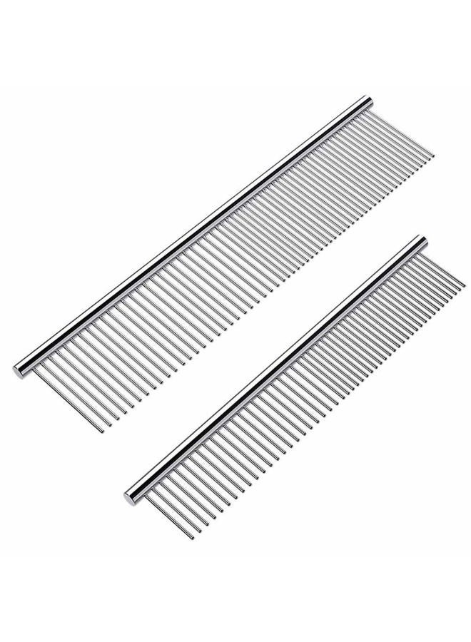 Cafhelp 2 Pack Dog Combs with Rounded Ends Stainless Steel Teeth, Cat Comb for Removing Tangles and Knots, Professional Grooming Tool for Long and Short Haired Dog, Cat and other pets, 6.3IN/7.4IN - Image 1