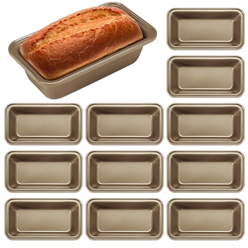 Uiifan 12 Pcs Mini Loaf Pan for Baking Bread Non Stick Small Banana Bread Tins Mini Loaf Pans for Nonstick Tiny Meatloaf Pan Carbon Steel for Oven and Baking 6 33 2inchGold - Image 1