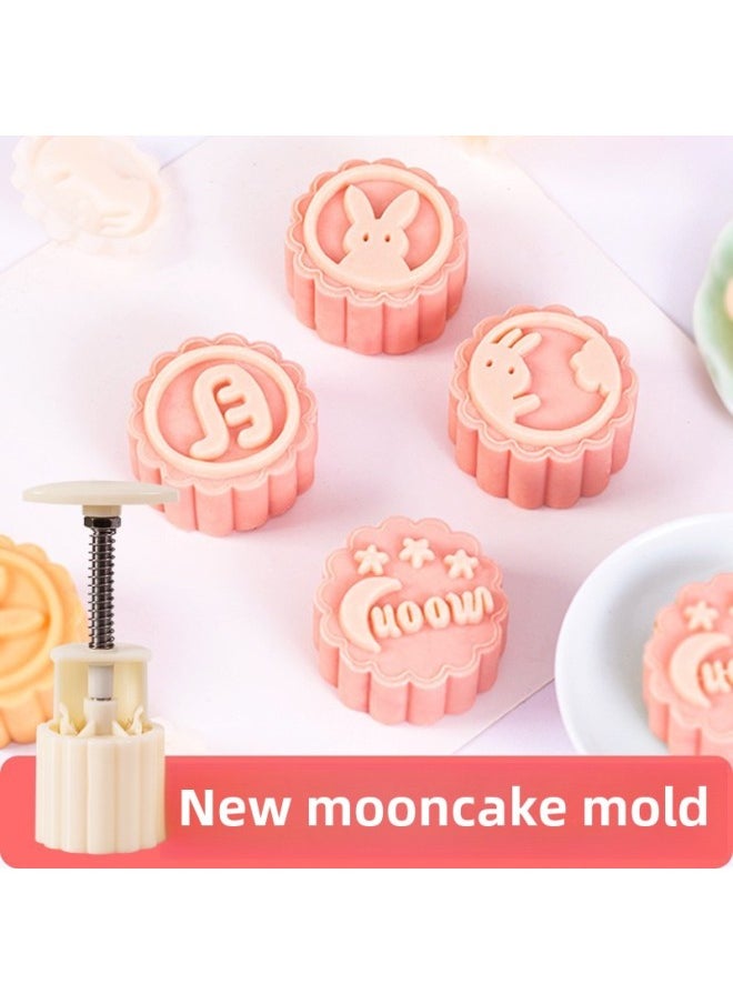 Generic - Mini Moon Cake Mold Press Hand Press Mid-Autumn Rabbit Ice Skin Flow Heart Mung Bean Cake Household New Kindergarten Grinding-Specifications:50 Grams Of Rabbit Moon Cake [a Bucket Of Three Pieces]]-Color:Milky White - Image 1