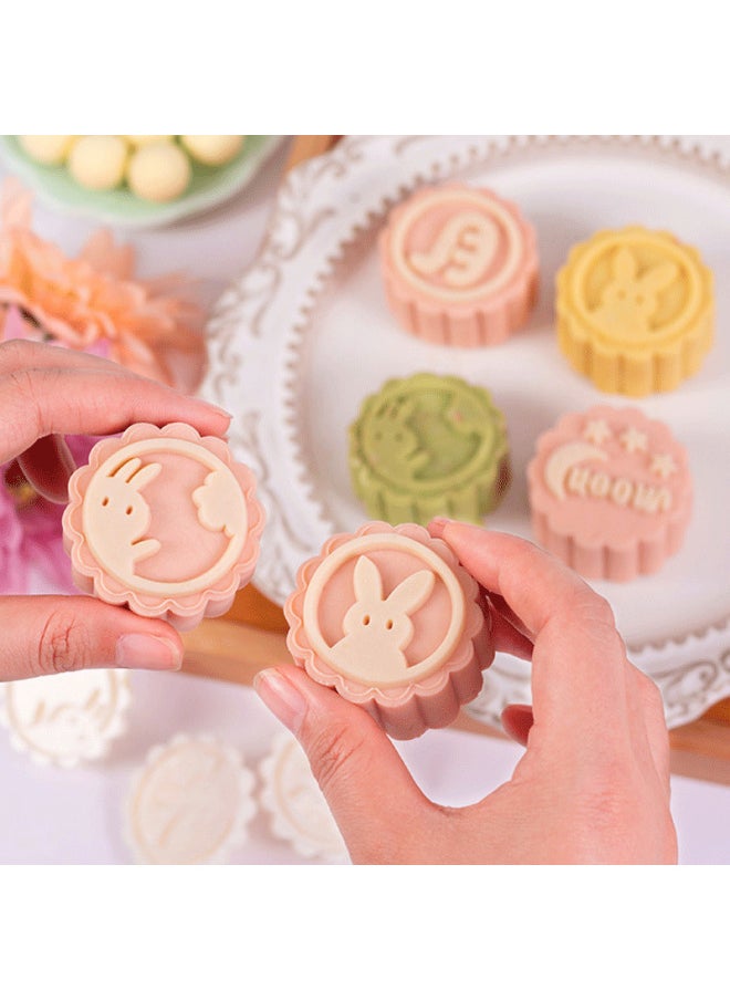 Generic - Mini Moon Cake Mold Press Hand Press Mid-Autumn Rabbit Ice Skin Flow Heart Mung Bean Cake Household New Kindergarten Grinding-Specifications:50 Grams Of Rabbit Moon Cake [a Bucket Of Three Pieces]]-Color:Milky White - Image 1