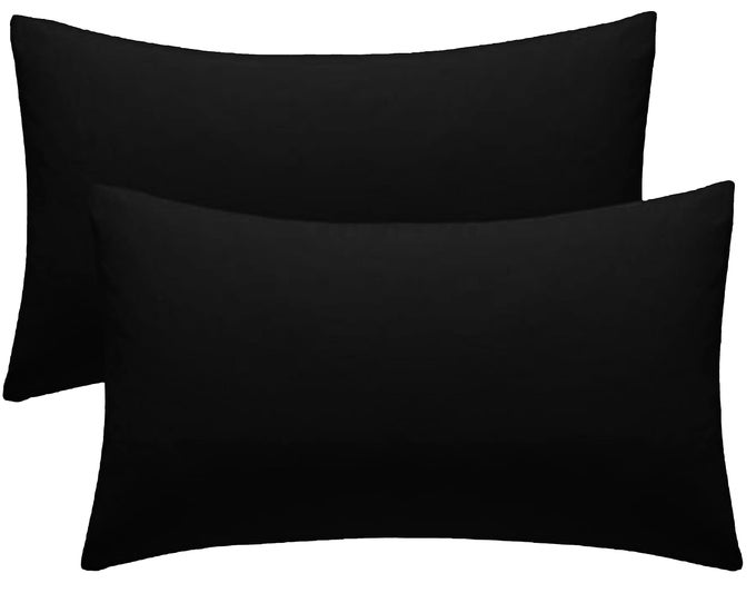 PILLOW CASES 2 PACK BLACK PILLOW COVERS 50X75CM HOTEL QUALITY POLY COTTON BLACK 2 PILLOW CASES