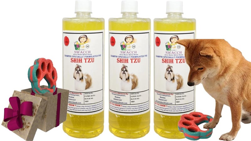 swacch Shih Tzu Dog Shampoo + Paw Shape I Rubber Dog Toy for Training and Interactive I Durable & Safe I Combo Pack I 3 Litre Lemon - Image 1