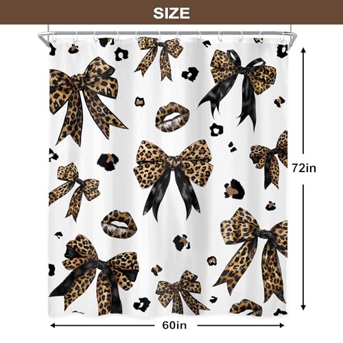 Newsely Leopard Print Bow Shower Curtain 60Wx72L Inch Woman Girls Bownot Retro Brown Cheetah Fashion Shower Curtain Bathroom Set Vintage Modern Waterproof Bath Decoration Accessories Home Decor - Image 5