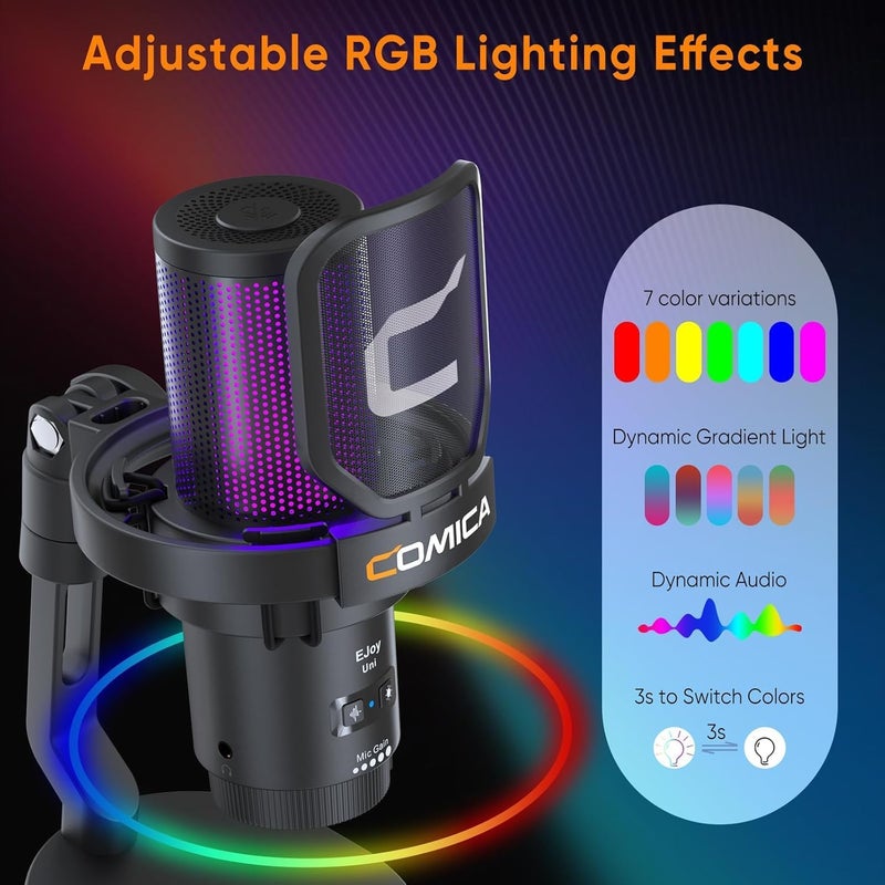 All condition resistant crafted quality EJoy Uni USB Gaming Microphone, Condenser Microphone with Noise Cancellation, RGB Lighting, Mute Control, Gain Control & Monitoring, for Streaming, Podcast, Studio, PC, PS4/PS5, Mac, Black Repeated detach compatible build - Image 4
