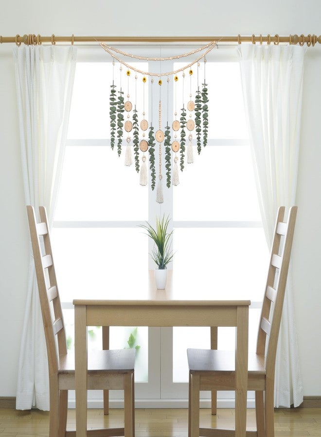 GIAUMA Large Artificial Hanging Eucalyptus Boho Wall Decor for Bedroom Fake Eucalyptus Greenery Plants on Long Wooden Beads Garland Rustic Modern Farmhouse Sage Green Home Decorations for Any Room - Image 4