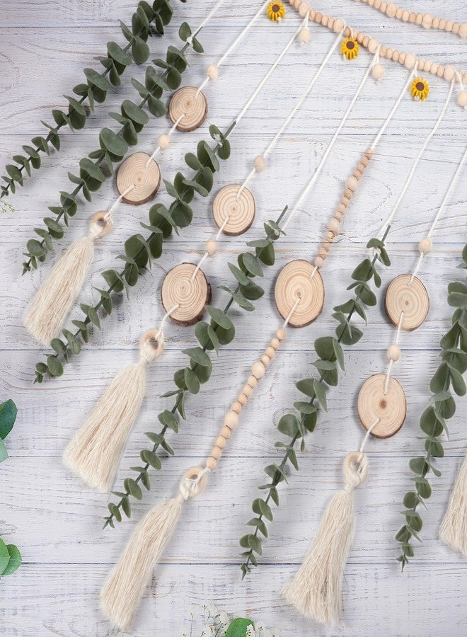 GIAUMA Large Artificial Hanging Eucalyptus Boho Wall Decor for Bedroom Fake Eucalyptus Greenery Plants on Long Wooden Beads Garland Rustic Modern Farmhouse Sage Green Home Decorations for Any Room - Image 5