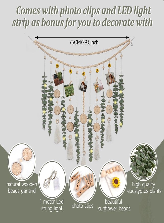 GIAUMA Large Artificial Hanging Eucalyptus Boho Wall Decor for Bedroom Fake Eucalyptus Greenery Plants on Long Wooden Beads Garland Rustic Modern Farmhouse Sage Green Home Decorations for Any Room - Image 2