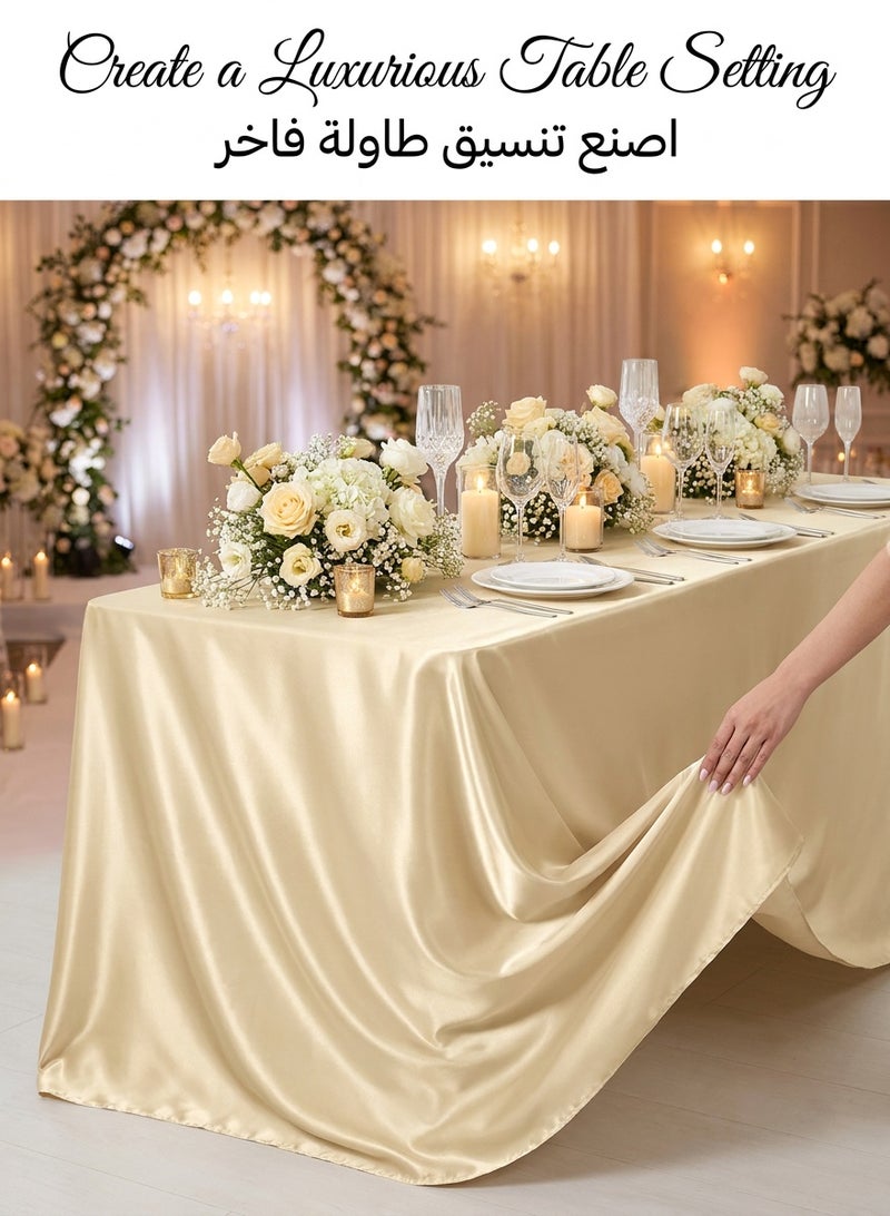 Woofixer Satin Tablecloth 145*200cm, Overlay Satin Table Cover Rectangle Bright Silk Tablecloth Smooth Fabric Table Decoration for Wedding Banquet Party Events, Champagne - Image 1