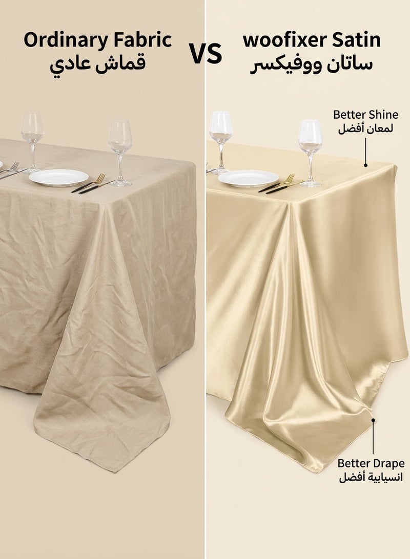 Woofixer Satin Tablecloth 145*200cm, Overlay Satin Table Cover Rectangle Bright Silk Tablecloth Smooth Fabric Table Decoration for Wedding Banquet Party Events, Champagne - Image 4