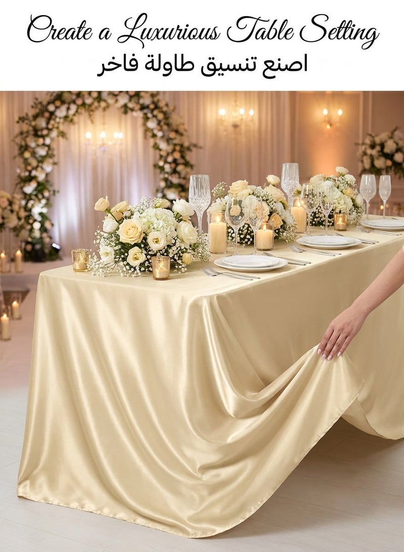 Woofixer Satin Tablecloth 145*200cm, Overlay Satin Table Cover Rectangle Bright Silk Tablecloth Smooth Fabric Table Decoration for Wedding Banquet Party Events, Champagne - Image 1
