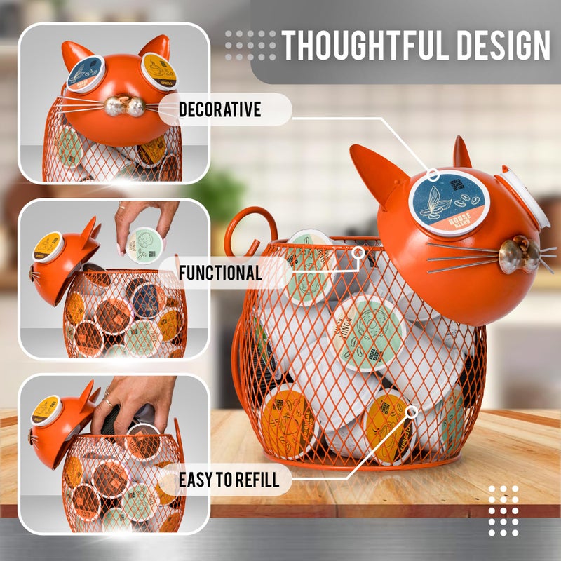 Made Easy Kit Coffee Pod Basket Organizer Useful Decor - Compatible with Keurig K-Cup Pods - Home Coffee Bar Functional Decoration - CafÃ© Station Countertop Freestanding Storage (Orange Cat) - Image 3