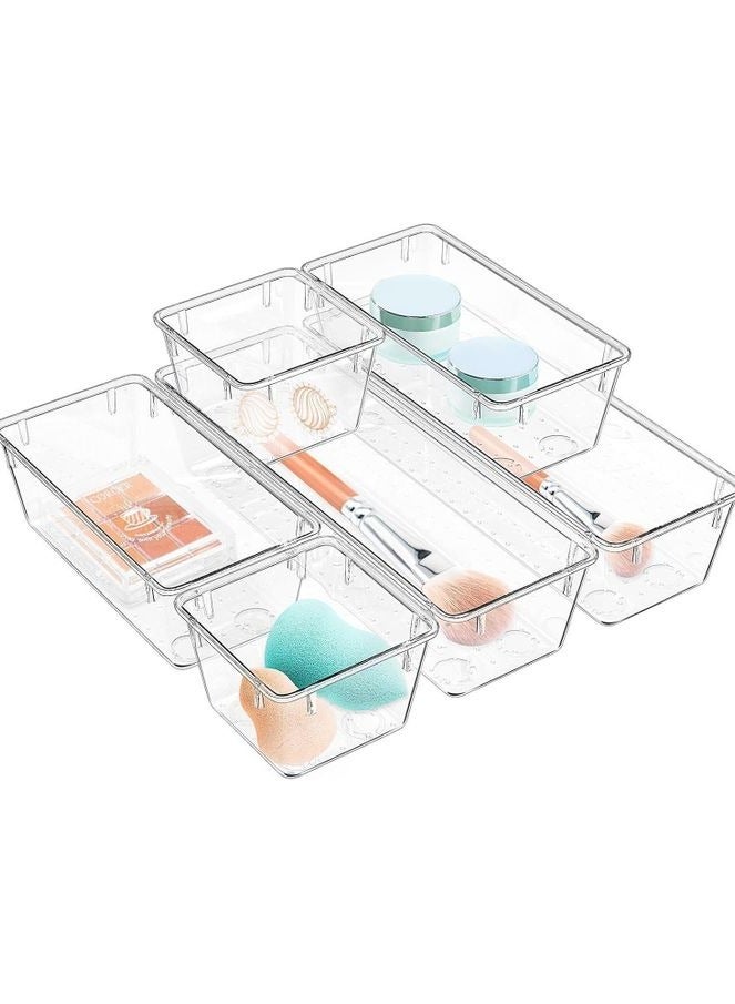 6-Piece Acrylic Drawer Organizer Set – Clear Storage Bins for Makeup, Office Supplies, Kitchen Utensils & More | Stackable, Durable, Non-Slip Drawer Dividers - Image 1