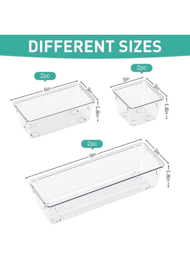 6-Piece Acrylic Drawer Organizer Set – Clear Storage Bins for Makeup, Office Supplies, Kitchen Utensils & More | Stackable, Durable, Non-Slip Drawer Dividers - Image 2