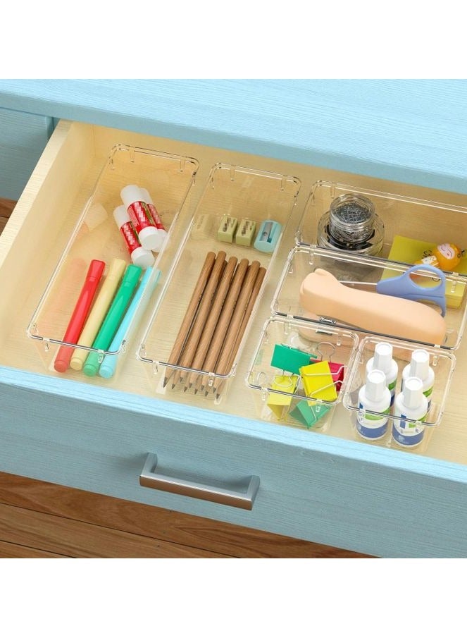 6-Piece Acrylic Drawer Organizer Set – Clear Storage Bins for Makeup, Office Supplies, Kitchen Utensils & More | Stackable, Durable, Non-Slip Drawer Dividers - Image 4