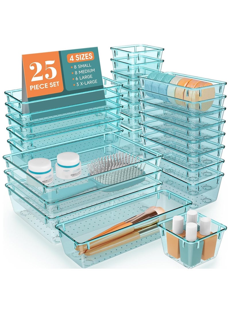 Set of 25 sky blue plastic drawer organizers, multi-size, organize drawers in bathroom, makeup, jewelry, kitchen and office (imported) - Image 1