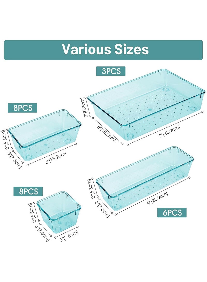 Set of 25 sky blue plastic drawer organizers, multi-size, organize drawers in bathroom, makeup, jewelry, kitchen and office (imported) - Image 3