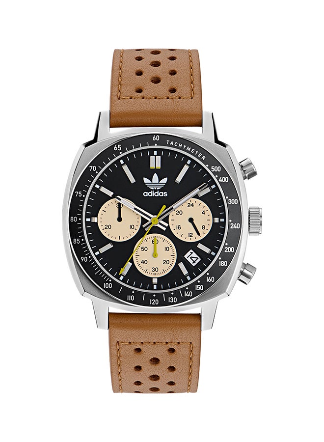 SST Case with Black Top Ring Black Dial Tan Leather Strap