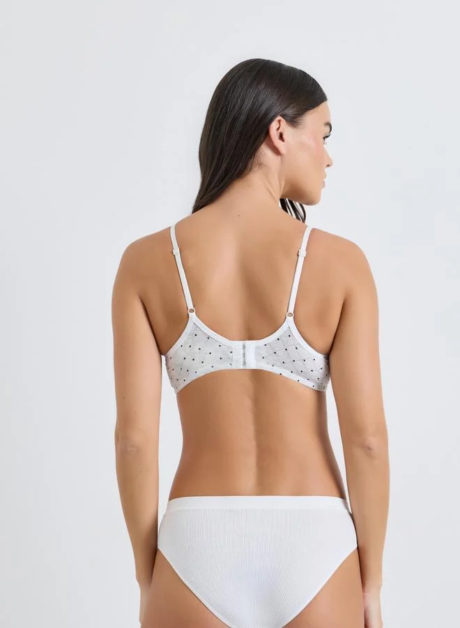 Styli  Pack of 2 - Padded Non Wired Polka Dot Print T-Shirt Bra for Women | Best Price UAE