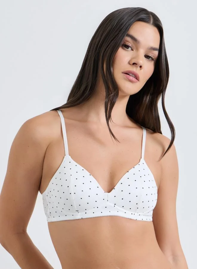 Styli  Pack of 2 - Padded Non Wired Polka Dot Print T-Shirt Bra for Women | Best Price UAE
