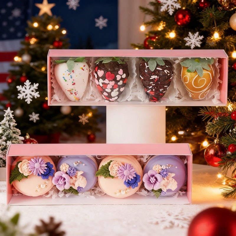 TEMLQPACK Bakery Packaging Supplies: 12Pack Pink Chocolate Covered Strawberry Box for 4, Macaron Boxes, Long Treat Box for Truffles, Cookies, Ores, Chocolate Cocoa Bombs & Cake Ball - Image 4