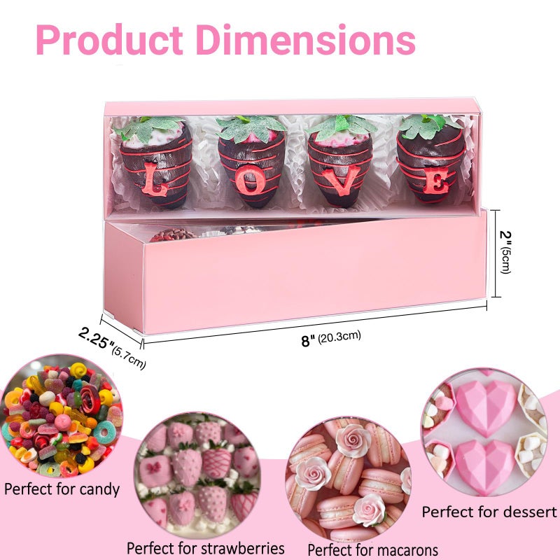 TEMLQPACK Bakery Packaging Supplies: 12Pack Pink Chocolate Covered Strawberry Box for 4, Macaron Boxes, Long Treat Box for Truffles, Cookies, Ores, Chocolate Cocoa Bombs & Cake Ball - Image 3