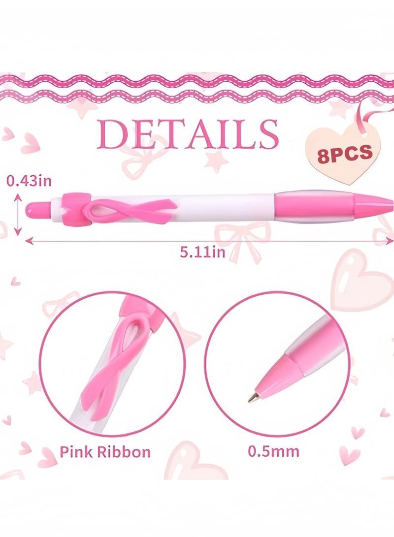 Breast Cancer Awareness Ballpoint Pens – Set of 8 Pink Ribbon Design Pens, Ideal for Schools, Hospitals, and Awareness Campaigns - Image 2
