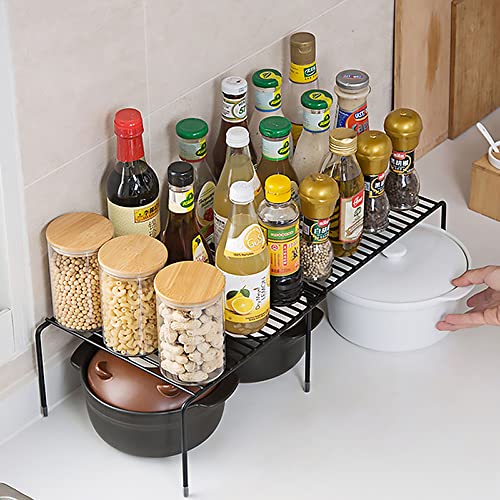 Tomorotec Expandable Shelf Organizer for Kitchen Countertop, Metal Cabinet Pantry Shelf, Spice Rack Organizer, Space Saving Non Slip Rustproof, Black - Image 3