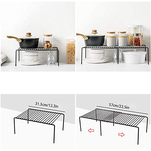 Tomorotec Expandable Shelf Organizer for Kitchen Countertop, Metal Cabinet Pantry Shelf, Spice Rack Organizer, Space Saving Non Slip Rustproof, Black - Image 2