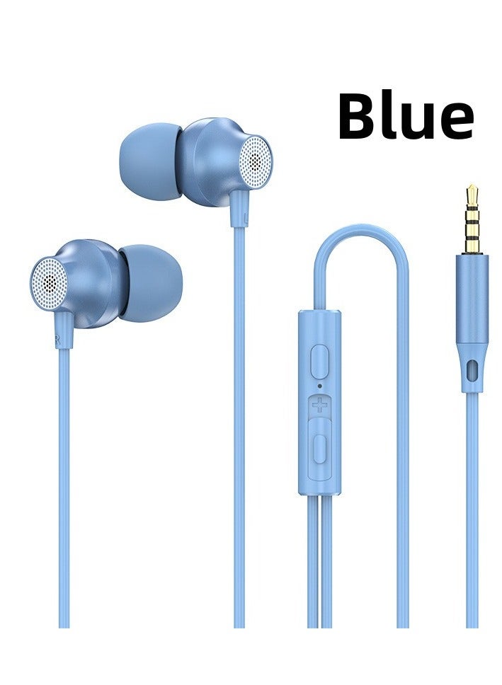 In-ear wired headphones 3.5mm round port wire controlled subwoofer headphones (blue) - Image 1