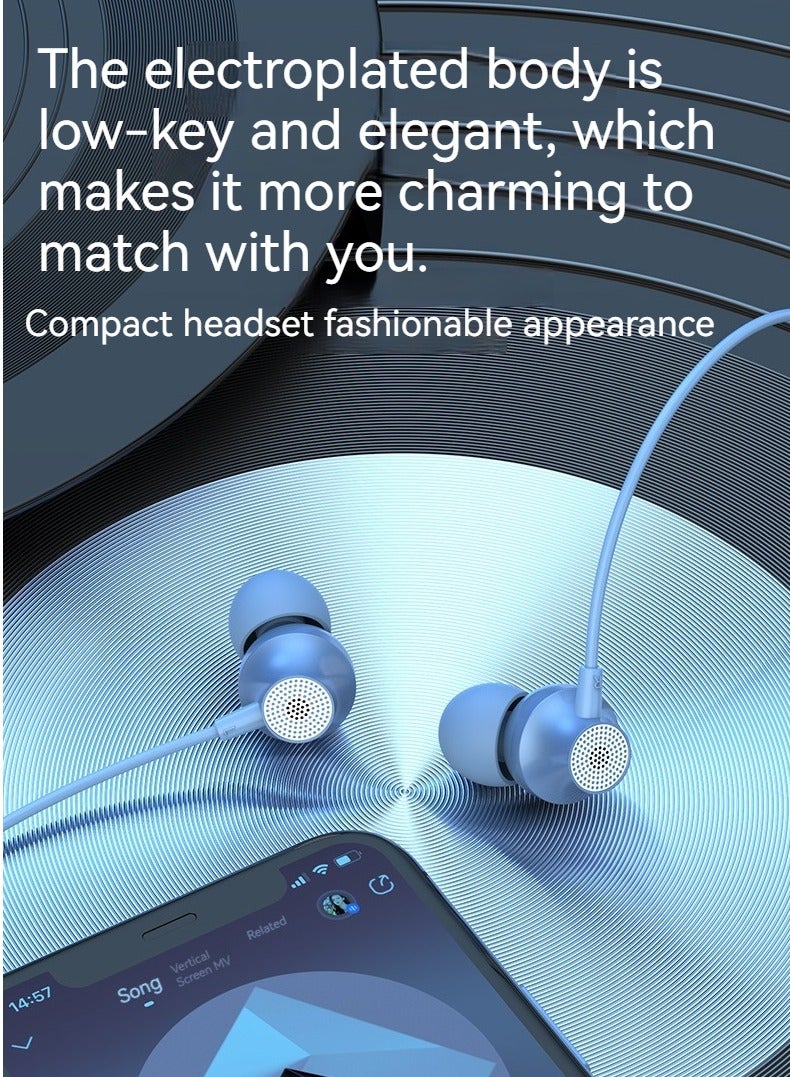 In-ear wired headphones 3.5mm round port wire controlled subwoofer headphones (blue) - Image 5