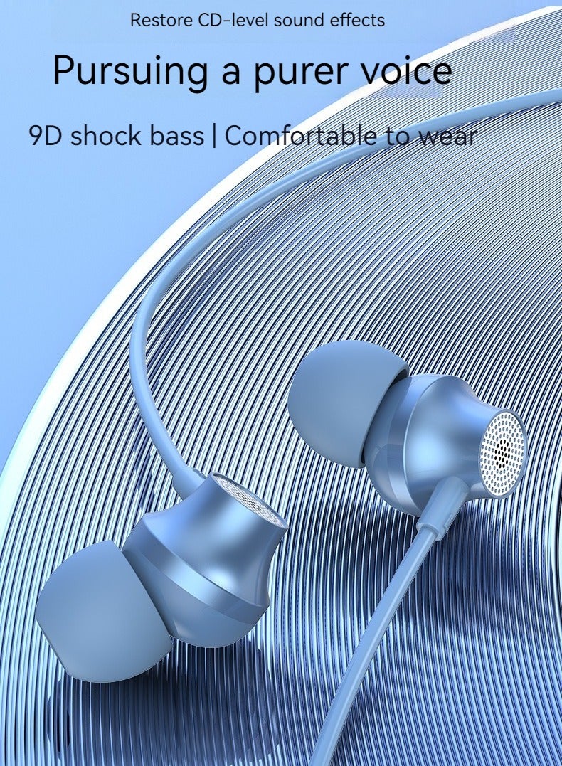 In-ear wired headphones 3.5mm round port wire controlled subwoofer headphones (blue) - Image 2
