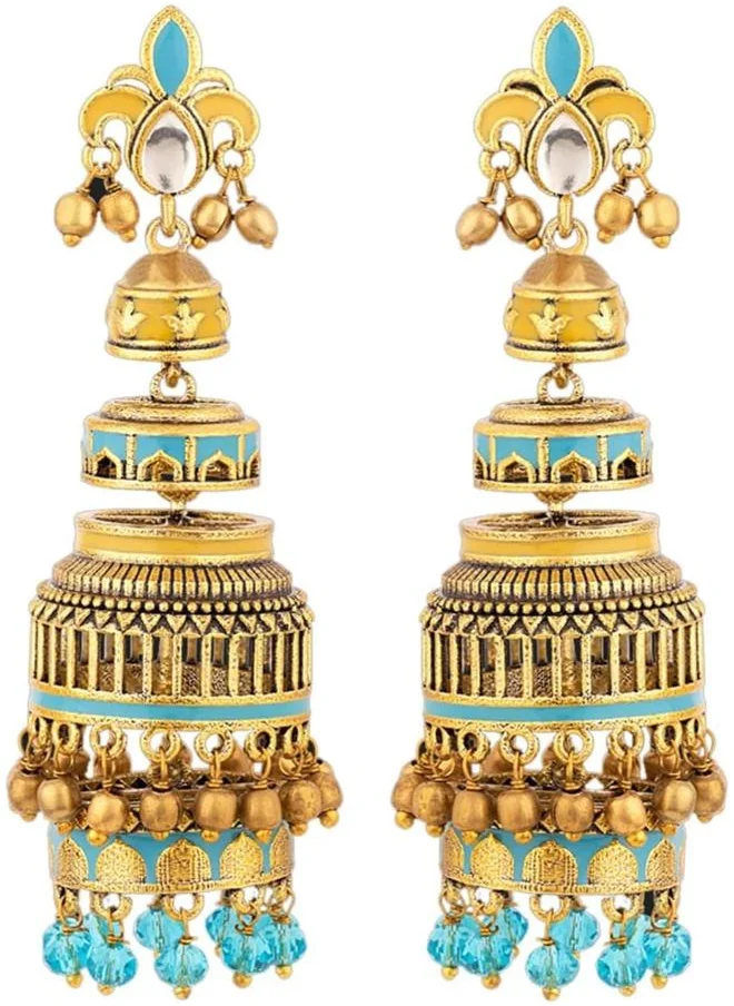 VOYLLA Gwalior Gold Toned Layered Jhumka Earrings