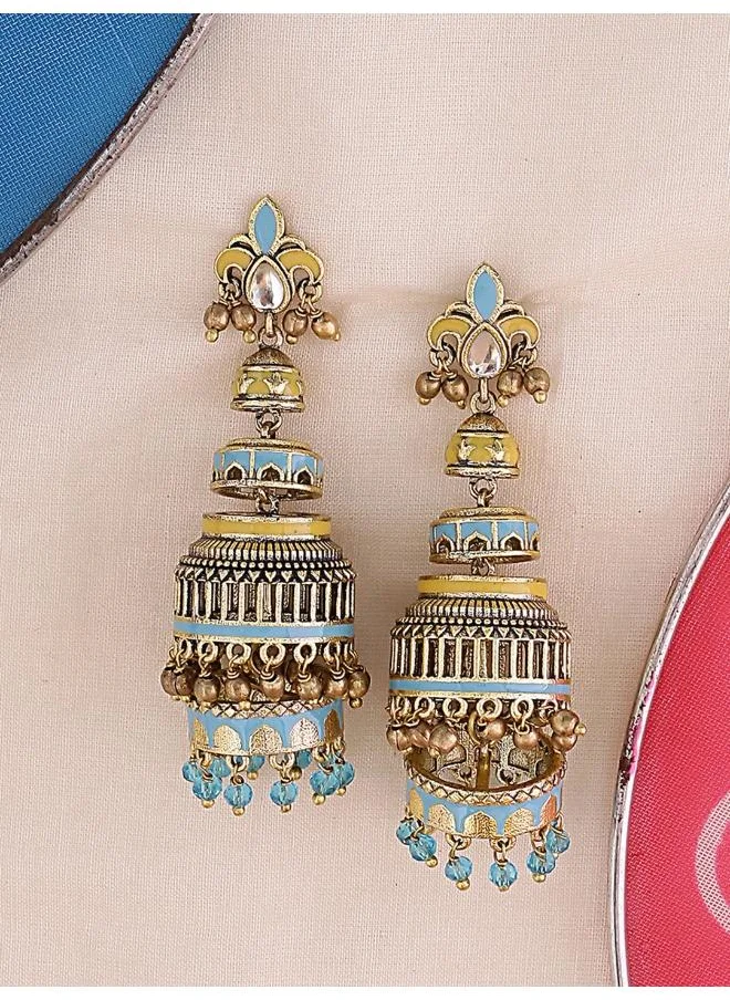 VOYLLA Gwalior Gold Toned Layered Jhumka Earrings