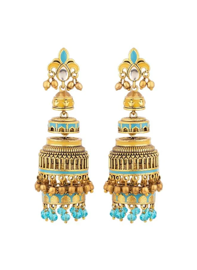 VOYLLA Gwalior Gold Toned Layered Jhumka Earrings