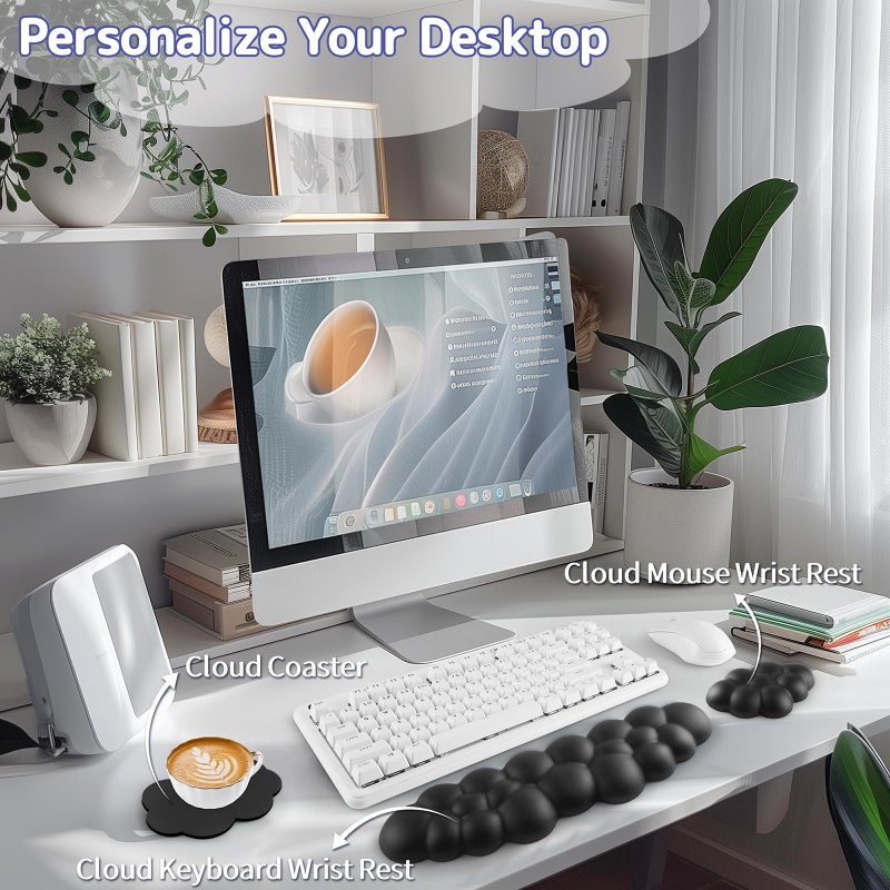 Sushret Cloud Wrist Rest Keyboard, Cloud Keyboard Wrist Pad Set with PU Leather Memory Foam, Cute Arm Rest for Palm Support, PC/Gaming Desk Accessories/Office Setup/Computer Hand Cushion - Black - Image 2