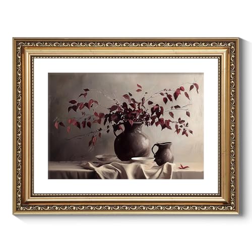 ARPEOTCY Vintage Gold Framed Wall Art Decor, 11x14 Inch Vase Still Life Painting Artwork, Classical Canvas Wall Art for Living Room Bedroom, Antique Farmhouse Kitchen Decor - Image 1