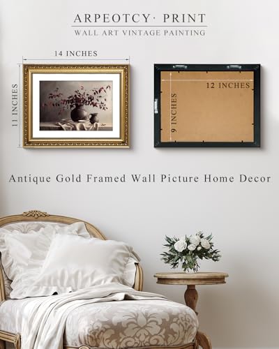 ARPEOTCY Vintage Gold Framed Wall Art Decor, 11x14 Inch Vase Still Life Painting Artwork, Classical Canvas Wall Art for Living Room Bedroom, Antique Farmhouse Kitchen Decor - Image 3