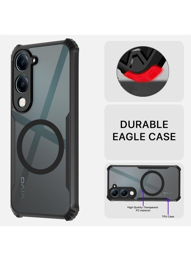 Techie غطاء Vivo Y29s 5G - غطاء TPU مع حماية الكاميرا ومضاد للاصفرار وظهر شفاف ومصدات صدمات وزوايا هوائية ودعم حلقة معدنية مغناطيسية - أسود شفاف - Image 3