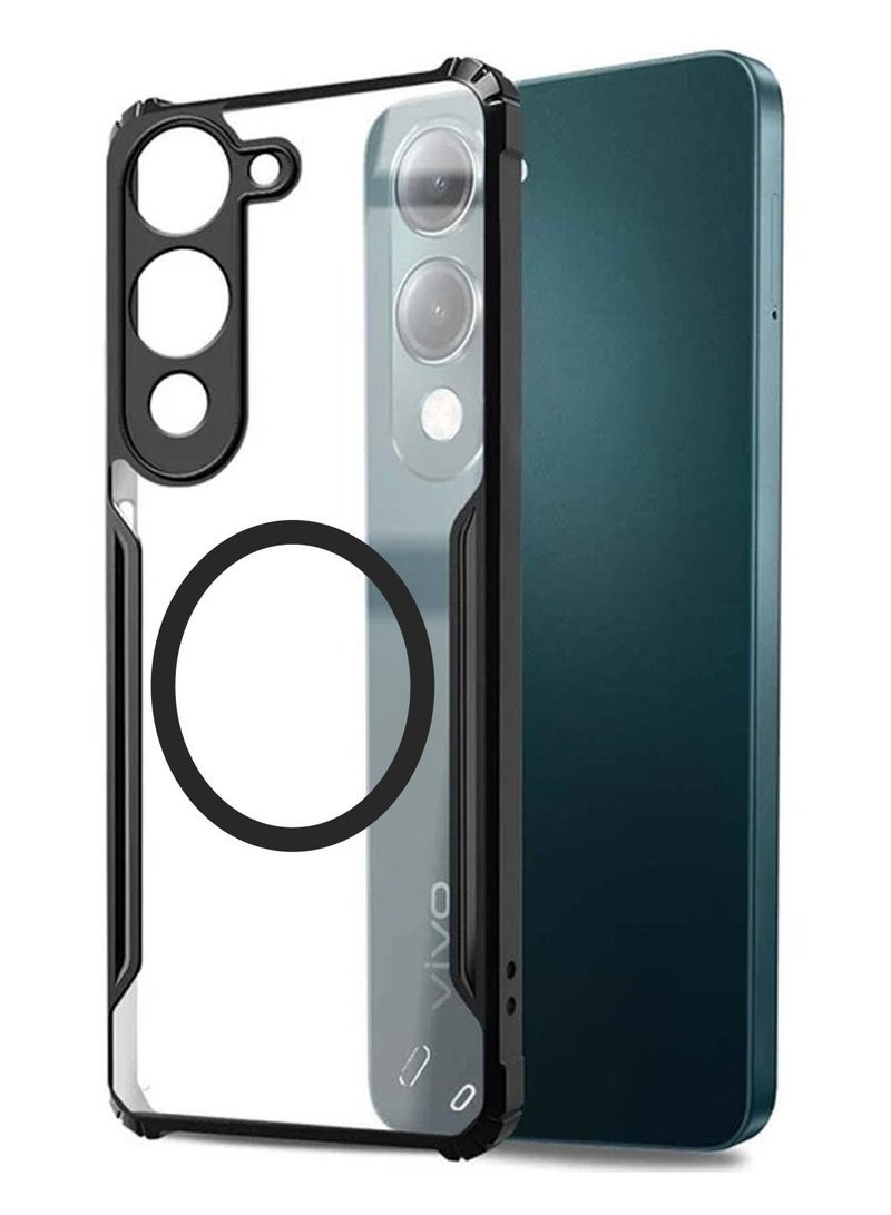 Techie غطاء Vivo Y29s 5G - غطاء TPU مع حماية الكاميرا ومضاد للاصفرار وظهر شفاف ومصدات صدمات وزوايا هوائية ودعم حلقة معدنية مغناطيسية - أسود شفاف - Image 2