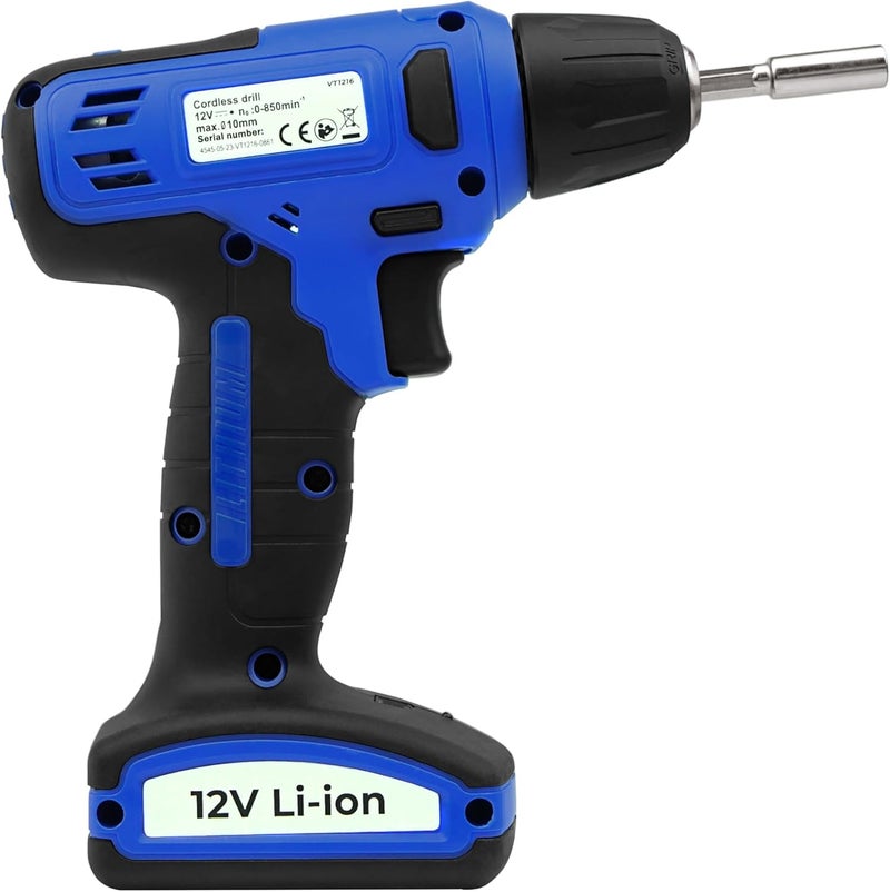 VTOOLS 12V Cordless Drill Driver With 13 Piece Bits Set, 850 Rpm, With Built-In Lithium-Ion 1.5Ah Battery, 16Nm Torque, 10Mm Chuck For Efficient Drilling & Fastening, 2 Years Warranty, Vt1216 - Image 4