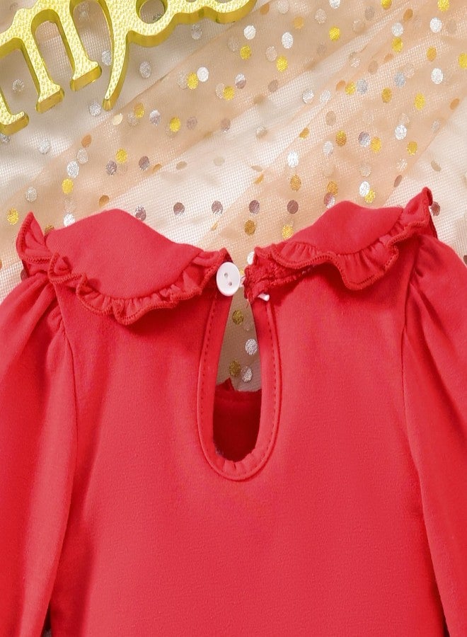 KOZBY Preemie Baby Girl My First Christmas Clothes Xmas Santa Doll Collar Long Sleeve Outfits Pant Sets Red - Image 4