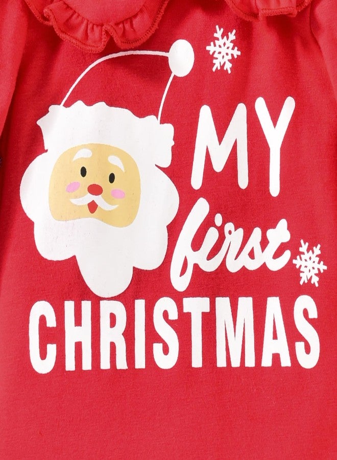 KOZBY Preemie Baby Girl My First Christmas Clothes Xmas Santa Doll Collar Long Sleeve Outfits Pant Sets Red - Image 3