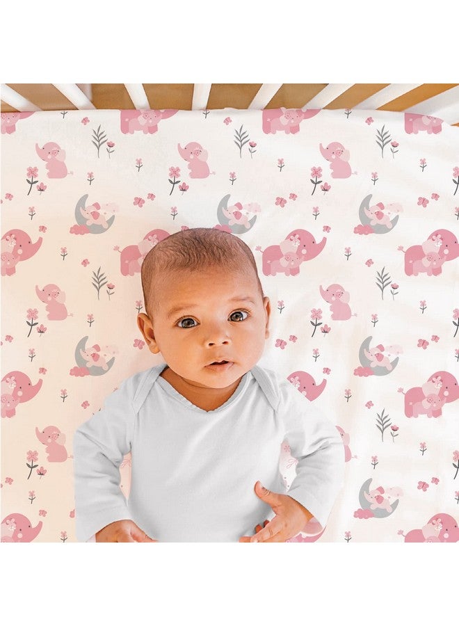 The Peanut Shell The Peanutshell 3 Piece Baby Crib Bedding Set for Girls - Newborn, Infant & Toddler Nursery Bed Set Decor with Fitted Crib Sheet, Dust Ruffle Comforter - Pink Elephant - Image 3