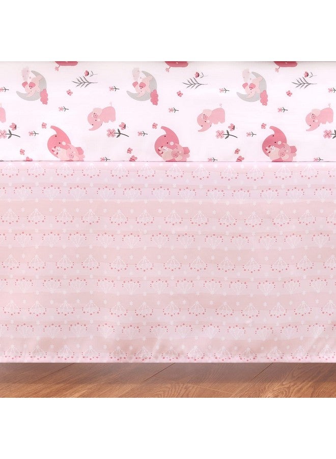 The Peanut Shell The Peanutshell 3 Piece Baby Crib Bedding Set for Girls - Newborn, Infant & Toddler Nursery Bed Set Decor with Fitted Crib Sheet, Dust Ruffle Comforter - Pink Elephant - Image 4