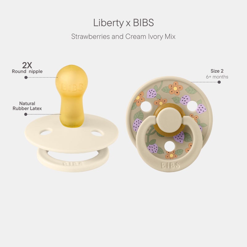 BIBS Colour Liberty Soother 2-Pack, BPA Free Dummy Pacifier, Round Nipple. Natural Rubber Latex, Made in Denmark, Size 2 (6-18 Months), Strawberries and Cream Ivory Mix - Image 2