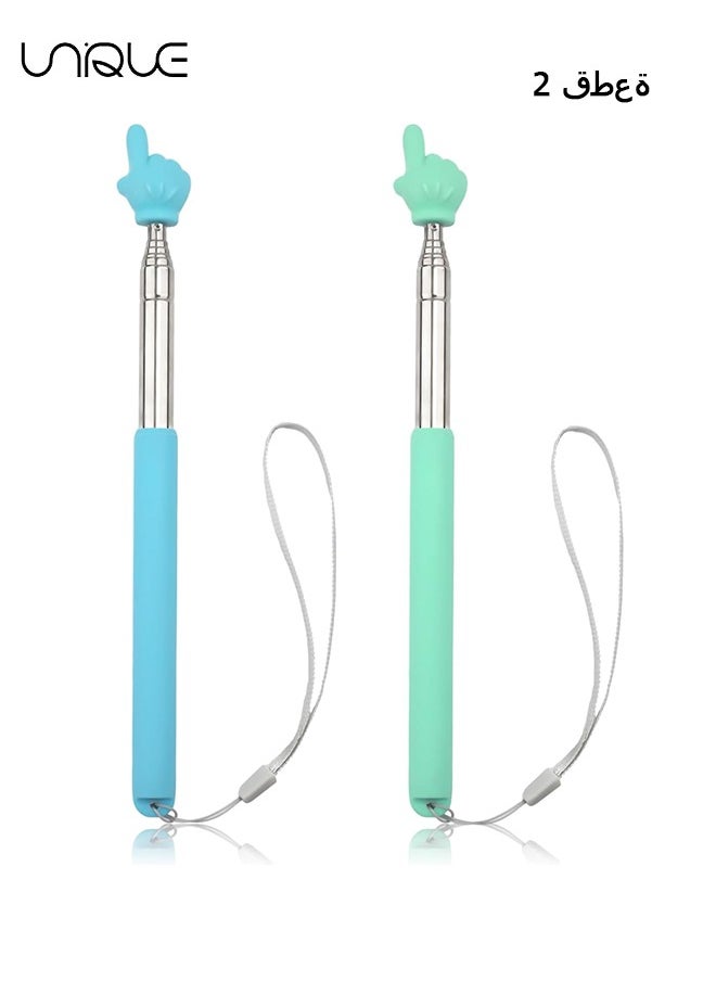 Unique - 2pcs Telescopic Teachers Pointer, Pointer Sticks with Lanyard, Extendable Hand Pointer Finger Pointing Sticks, Retractable Whiteboard Pointer for Teachers Speakers Classroom Presentation (Blue, Green) - Image 1