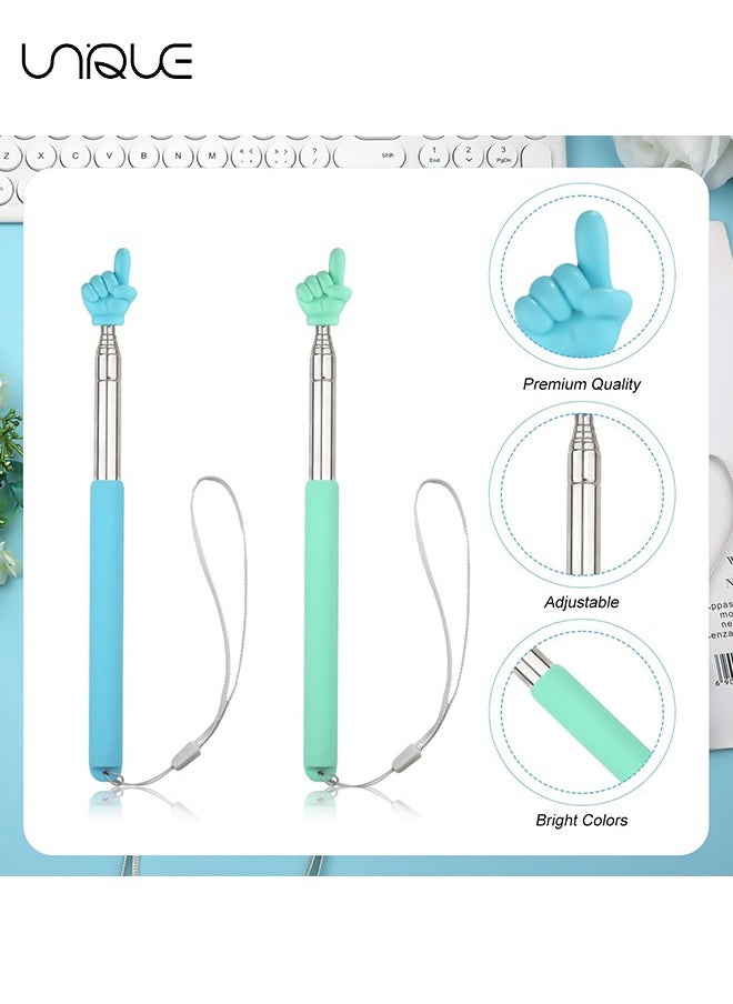 Unique - 2pcs Telescopic Teachers Pointer, Pointer Sticks with Lanyard, Extendable Hand Pointer Finger Pointing Sticks, Retractable Whiteboard Pointer for Teachers Speakers Classroom Presentation (Blue, Green) - Image 1