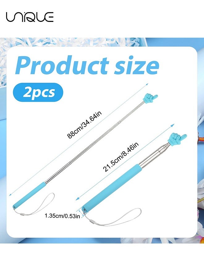 Unique - 2pcs Telescopic Teachers Pointer, Pointer Sticks with Lanyard, Extendable Hand Pointer Finger Pointing Sticks, Retractable Whiteboard Pointer for Teachers Speakers Classroom Presentation (Blue, Green) - Image 1